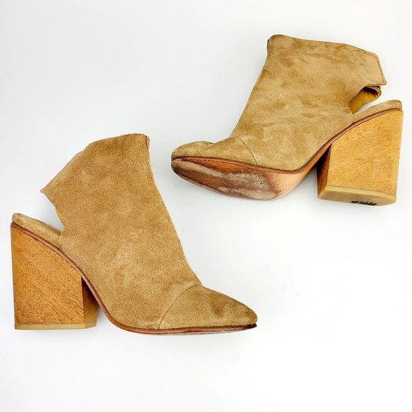 $541 A DETACHER  Ankle Booties Brown Suede 8 Open Heel Round Toe Made in PERU - Picture 9 of 12